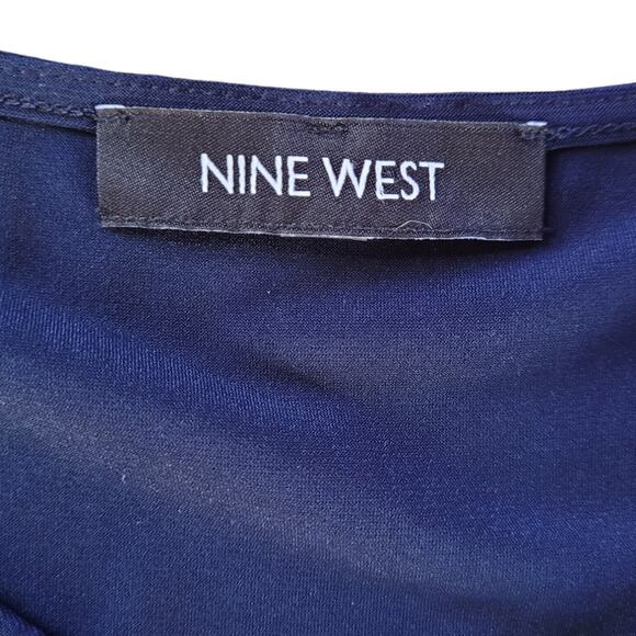 Nine West Blue Midi Dress M Gold Chain Necklace Bodycon Career Church Glam - Picture 5 of 9